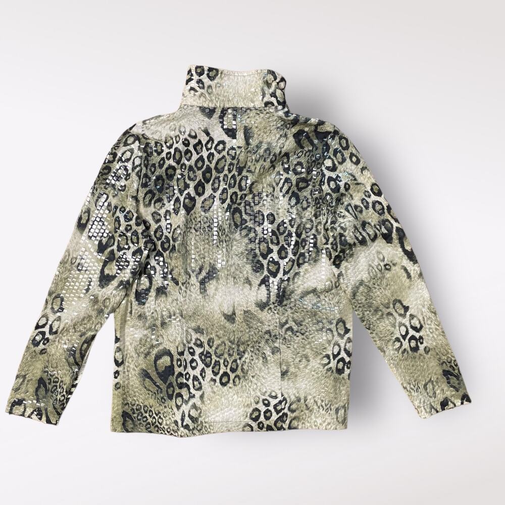 Misook Vintage Y2k Green Leopard Print Jacket Siz… - image 3